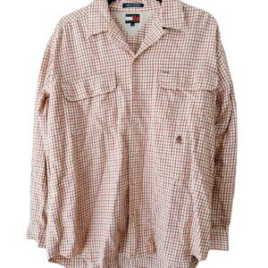 Vintage 90s Tommy Hilfiger Grid Stripe Plaid Pocket Field Shirt L Hip Hop Chaps